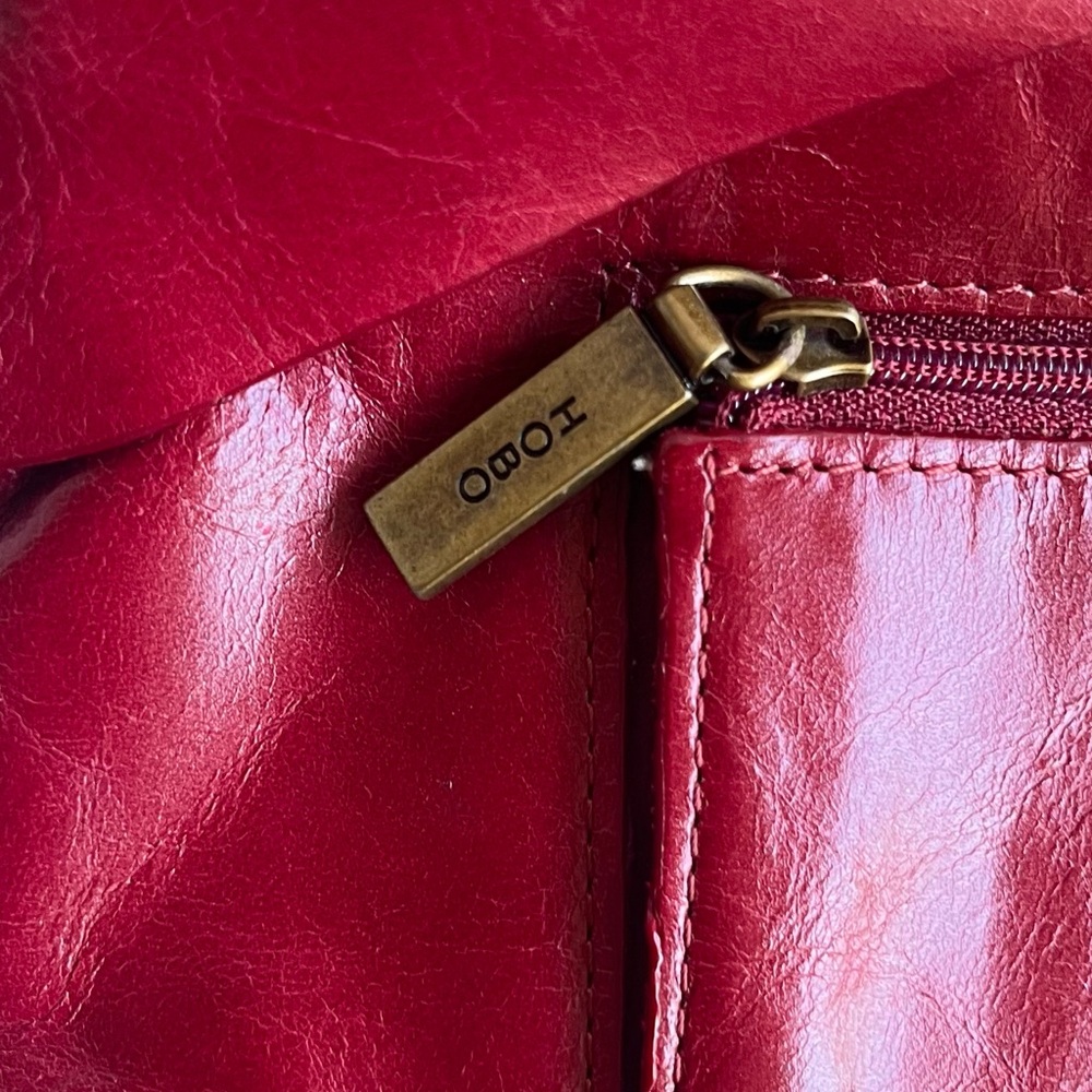 HOBO International Leather Bow Clutch Purse in Pink Red Fuchsia - Picture 6 of 11